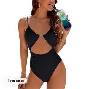 Sleek Black Cutout One-Piece Swimsuit with Adjustable Straps